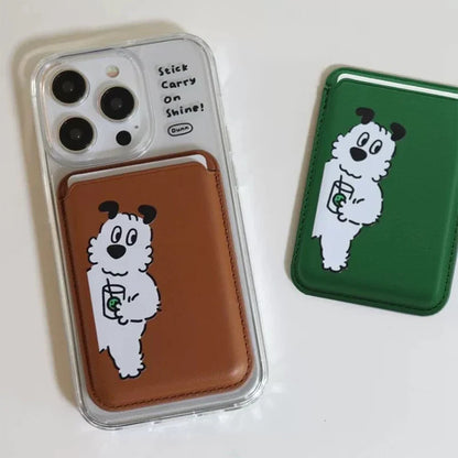 Cute Dog Cartoon Magnetic Phone Card Holder – Back Case Wallet for iPhone 15/14 with MagSafe Slot for ID & Bank Cards
