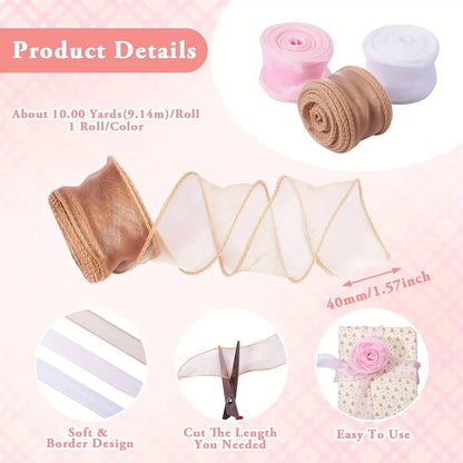 5PC 40mm Fishtail Organza Ribbon - 10 Yards Iridescent Reflective Wavy Edge Ribbon for Gift Wrapping, Bows & DIY Crafts