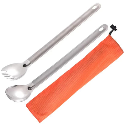 Titanium Long Handle Spork - Ultralight Portable Camping Cutlery for Hiking, Backpacking & Outdoor Dining