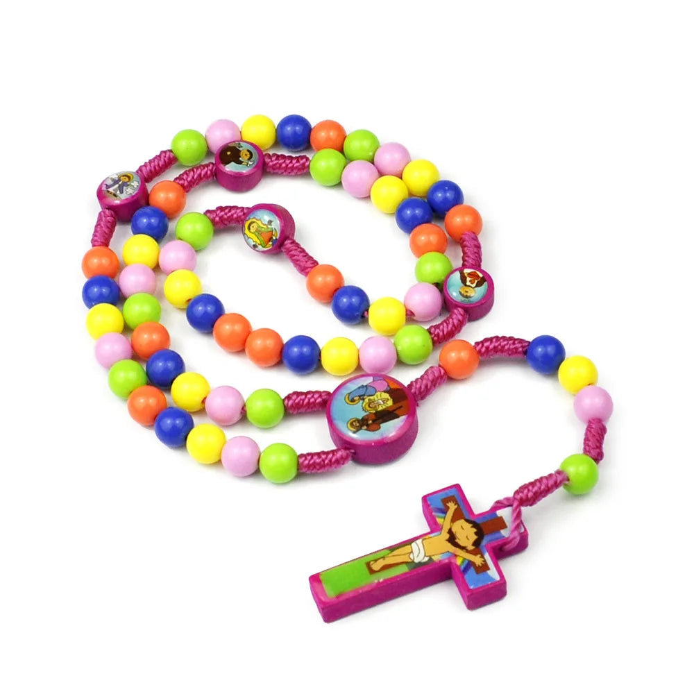 Hand-Woven Rosary Necklace for Kids – Christian Catholic Jesus Christ Pendant for Children