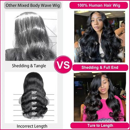Body Wave Lace Front Wig – 13x4 & 13x6 Pre-Plucked Human Hair, 32-36 Inch, 200% Density with Baby Hair for Women