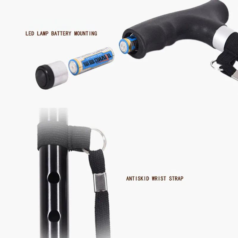 Non-Slip Retractable Walking Cane for Elderly – Aluminum Alloy Multifunctional Stick with LED Light for Seniors