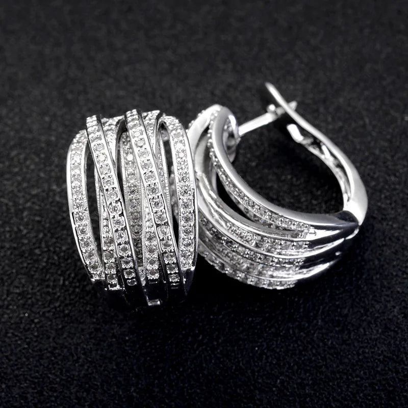 Huitan Silver Cross Hoop Earrings – Full Crystal Cubic Zirconia Statement Jewelry for Women