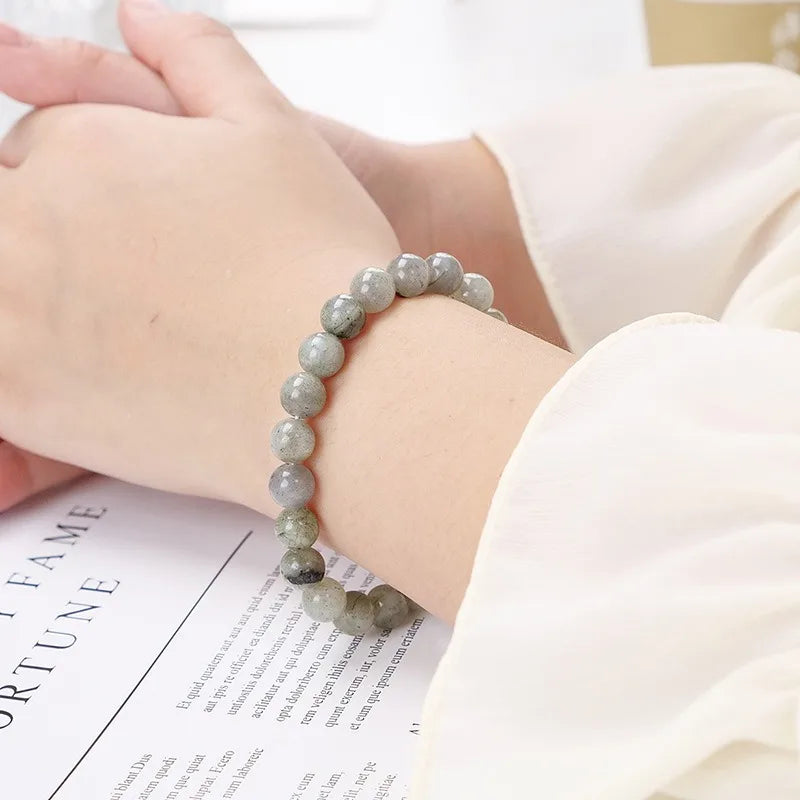 4mm 6mm 8mm Labradorite Bracelet, Handmade Natural Stone Jewelry for Women, Semi-Precious Gemstone Gift