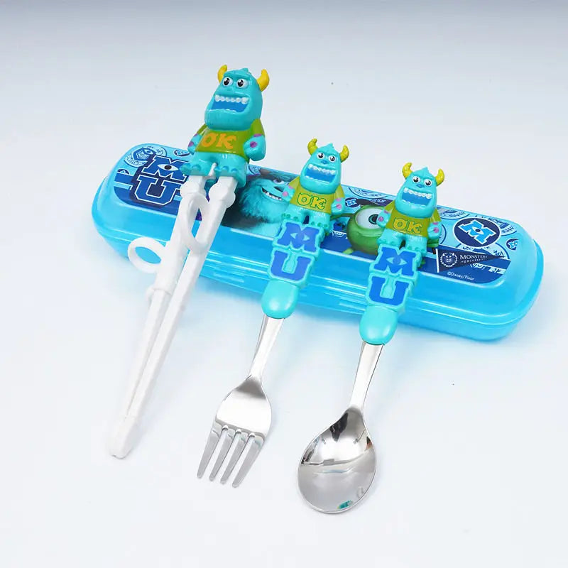 Disney Kids Tableware Set — Lightning McQueen, Mickey, Minnie, Stitch & Princess Elsa Training Chopsticks and Spoons