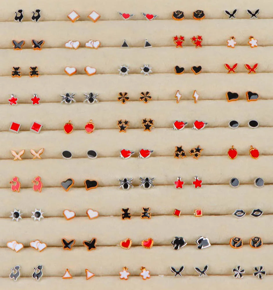 36 Pairs Colorful Rhinestone Stud Earrings – Mixed Animal & Fruit Styles for Women & Girls, Wedding & Party Jewelry Gift