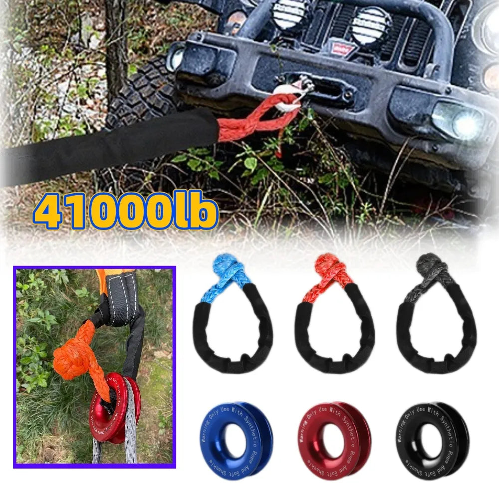 Synthetic Soft Shackle Rope | Heavy Duty Offroad 4X4 Tow Strap | Shatter Resistant | Protective Sleeve & Recovery Ring Included