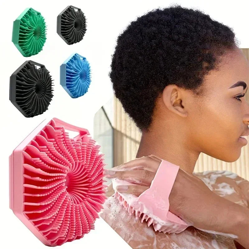 Polygonal Silicone Shower Brush – Handheld Body Scrubber for Skin Cleaning & Scalp Massage
