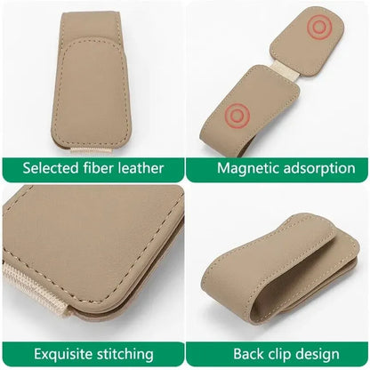 Universal Car Sun Visor Glasses Holder Clip – Magnetic Leather Eyeglass Hanger Storage Organizer Auto Accessories