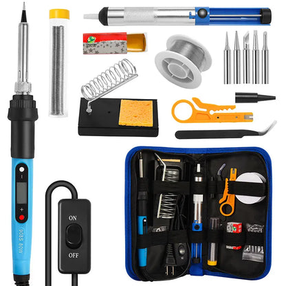 80W LCD Digital Soldering Iron Kit for Electronics – Adjustable Temperature Welding Repair Tool Set with Switch & Soldering Tips for Precision Work