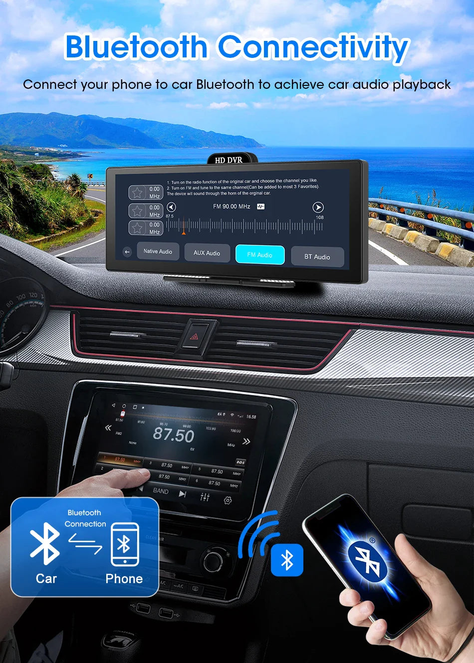 11.26-Inch 4K Dash Cam – Wireless CarPlay & Android Auto, Dual Lens DVR, Bluetooth Audio, GPS Navigation Video Recorder