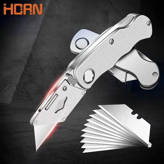 Portable Heavy Duty Utility Folding Knife: Aluminum Plastic Handle, Pocket Cable Cutter & Carpet Blade with Lock - Essential Cutter Set