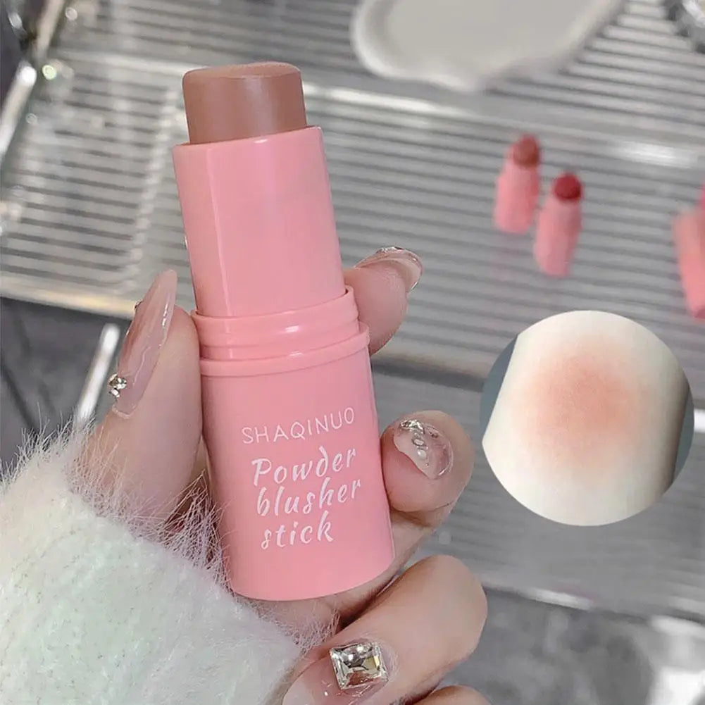 3-in-1 Monochrome Blusher Stick - Cheek & Lip Tinted, Durable Matte Rouge Powder for Natural Contour & Makeup Cosmetics