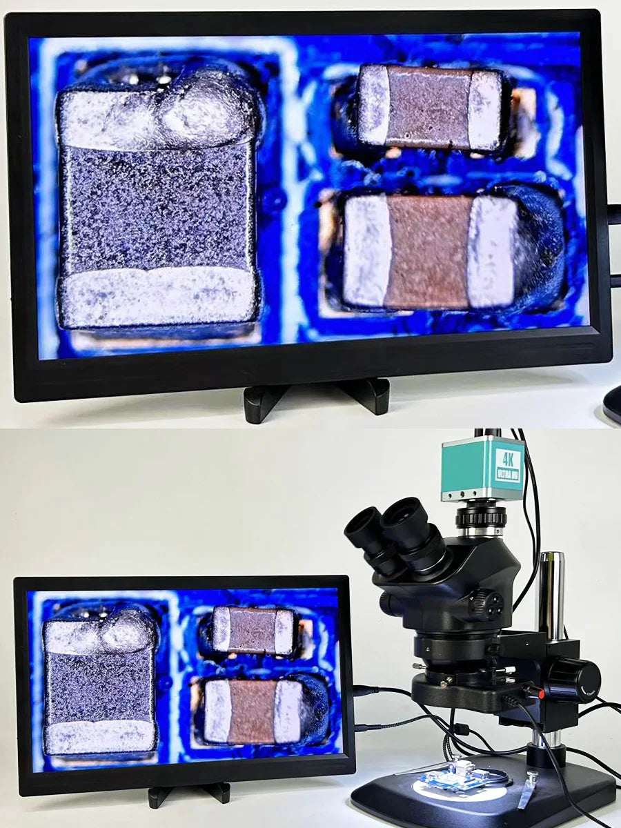 3.5-200X Simul-Focal Stereo Trinocular Microscope Set – 4K/2K/1080P HDMI VGA USB Camera, Clamp & Folding Extension Base