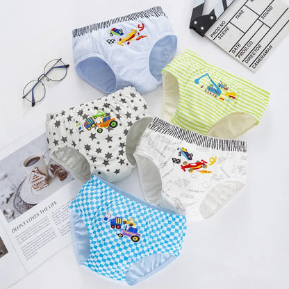 3Pcs Boys Cotton Underwear Set - Cartoon Vehicle Briefs with Breathable Soft Fabric for Kids