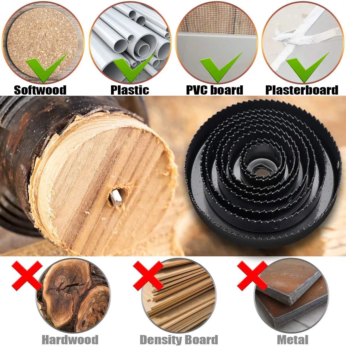 Hole Saw Kit: 2/3/6/8/13/16PCS Set with Mandrels, Hex Key & Storage Box - Ideal for Soft Wood & PVC Board