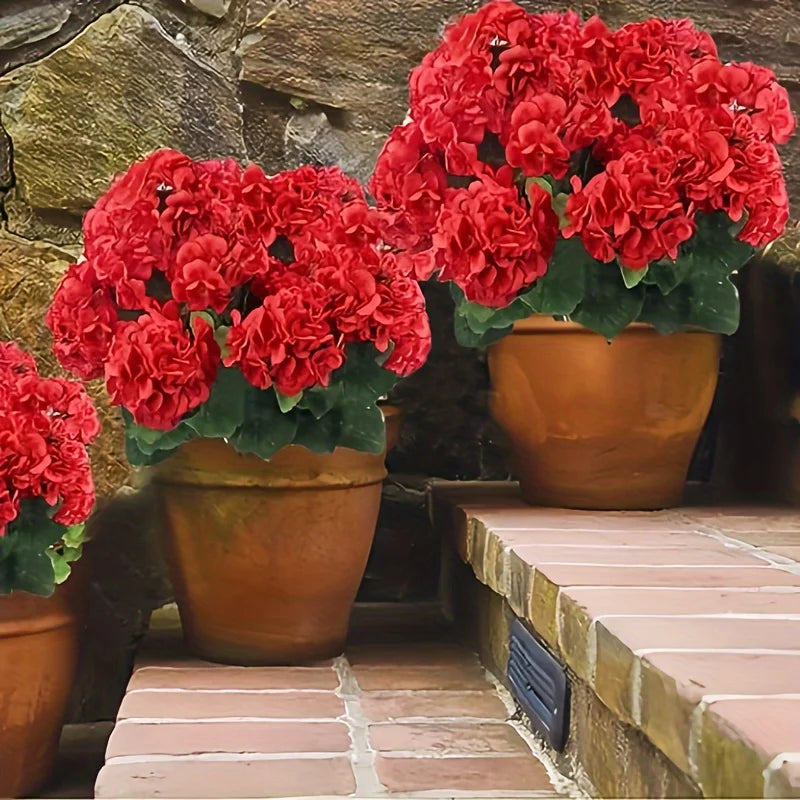 Artificial Geranium Silk Flower Bush – Outdoor Faux Floral for Wedding, Home, Garden & Table Décor