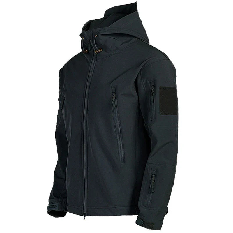 Military Shark Skin Soft Shell Jacket for Men - Tactical Windproof & Waterproof Army Combat Bomber Coat with Hood