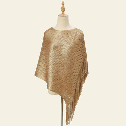 Evening Lace Sheer Shawl Scarf – Hollow Tassel Glitter Gold & Silver Thread Thin Long Sunscreen Wrap for Women Party Dresses