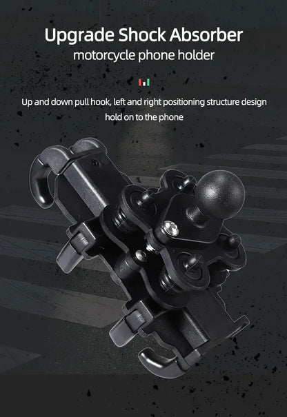 Motorcycle & Bike Phone Holder with Shock Absorber – Handlebar Rearview Mirror Mount for 4.7–7.1” Smartphones