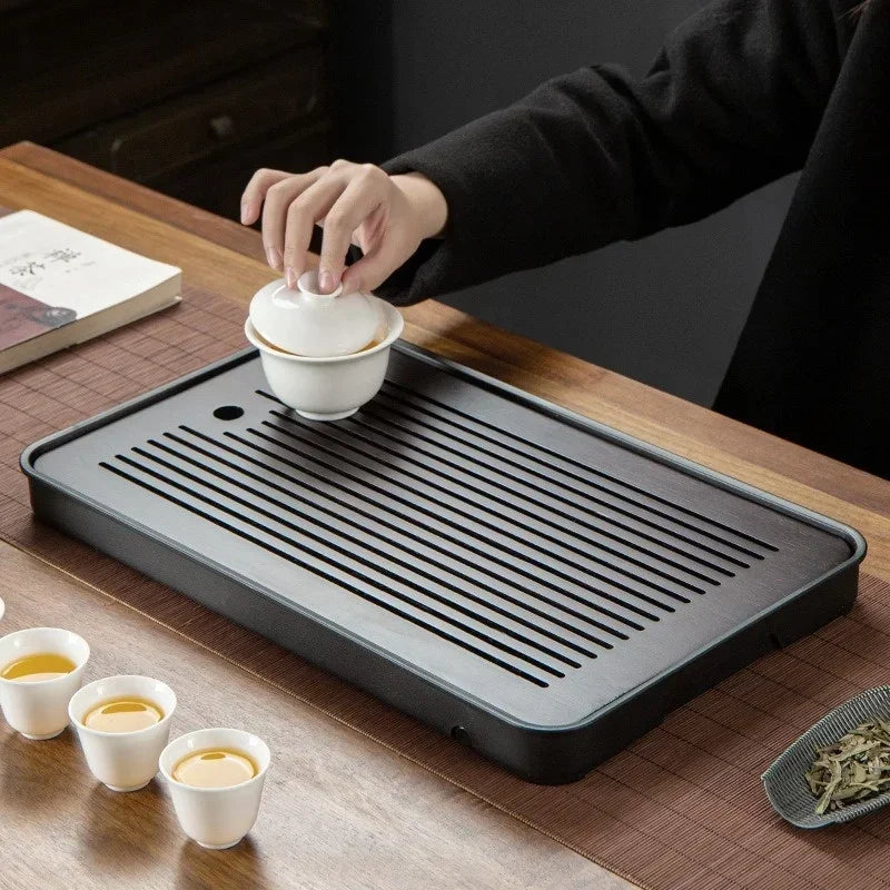Portable Bamboo Tea Tray – Kung Fu Tea Set Grid Tray with Drainage for Dry & Wet Use