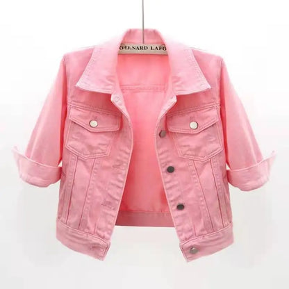 Women’s Denim Jacket – Spring & Autumn Short Coat, Casual Pink Jean Jackets, Loose Purple, Yellow & Blue Outerwear Tops