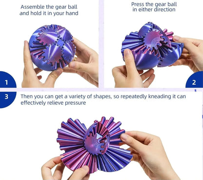 3D Printed Gear Ball Fidget Toy - Spinning Stress Relief Desk Toy for Kids & Adults