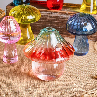 Colourful Mushroom Vase, Creative Hydroponic Transparent Glass Aromatherapy Vase, Living Room and Dining Room Desktop Art Decoration