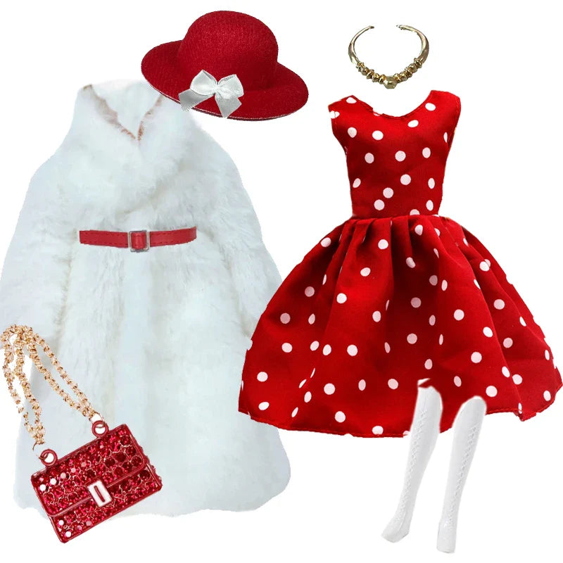 30cm Doll Winter Outfit – Plush Overcoat, Hats, Handbags & Shoes, DIY Fashion Doll Accessories