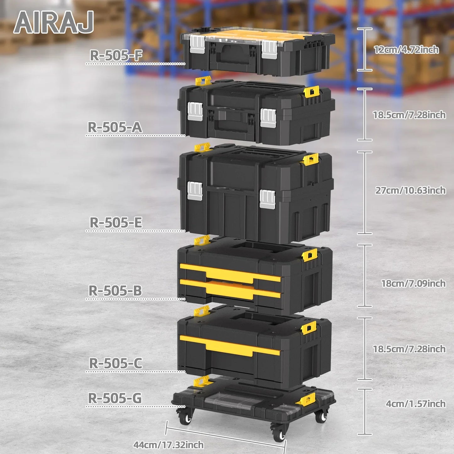AIRAJ Stackable Modular Toolbox Set – Portable Wheeled Combo Toolbox for Space-Saving Storage & Easy Mobility
