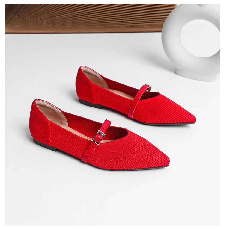 2024 Women's Flat Shoes – Pointed Toe Soft Knitted Sole, Breathable & Comfortable Spring and Autumn New Model