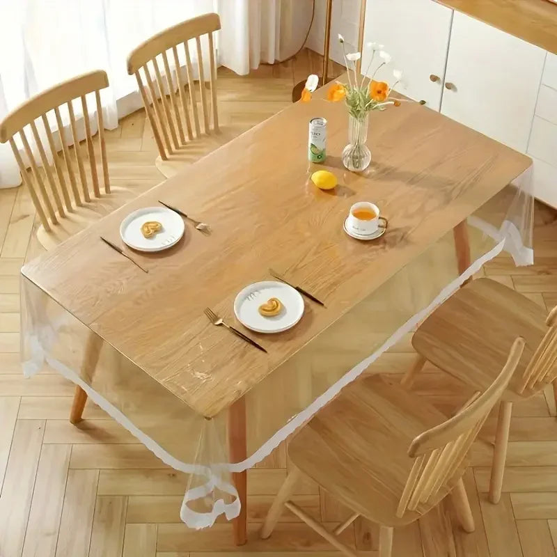 Transparent Plastic Tablecloth – Thin Oil-Proof Wipeable Table Cover for Dining, Parties & Camping (Odorless)