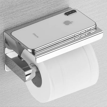 Stainless Steel Bathroom Paper Holder: No-Drill Wall Mount Toilet Roll Holder with Phone Slot - Convenient Home Paper Towel Holder for WC