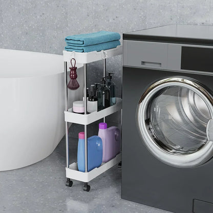 Bathroom Storage Rack with Wheels - 3/4 Layer Rolling Utility Cart & Multi-Purpose Corner Shelf Organizer