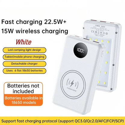 6×18650 20000mAh Power Bank Case – 22.5W Fast Charge & 15W Wireless Charging Battery Holder for Phones