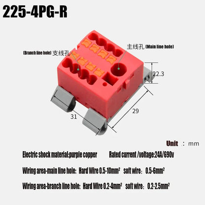 Compact Push-In Wire Connector Terminal Block – Fixed Modular Multi-Link Splicing 1-In Multiple-Out Lighting Connector 225 Series