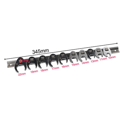 10pcs 3/8" Drive Crowfoot Wrench Set — 10-22mm Metric Open-End Spanners for Torque Wrenches