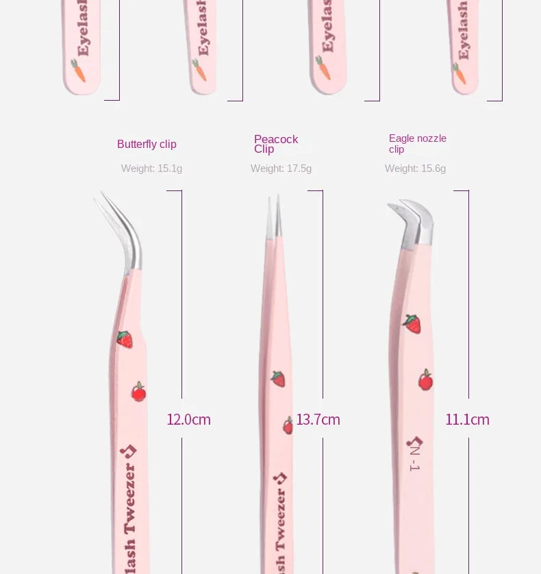 6 Types False Eyelash Tweezers — Stainless Steel Anti-Static Curved & 3D Lash Tools