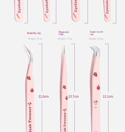 6 Types False Eyelash Tweezers — Stainless Steel Anti-Static Curved & 3D Lash Tools
