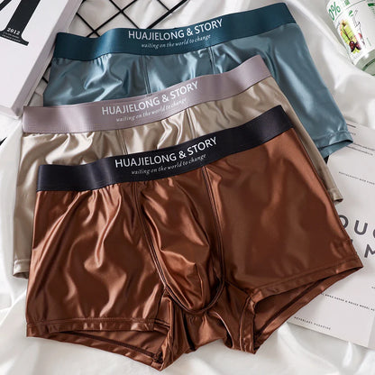 3PCS Luxury Ice Silk Satin Boxers — Summer Smooth, Cool Solid Men’s Underwear with Breathable Mesh Crotch