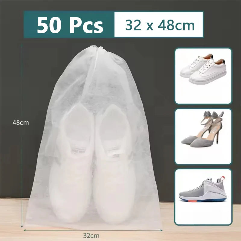 50pcs Breathable Dustproof Storage Bags – Non-Woven Drawstring Clear Shoe Covers & Travel Pouches for Protection & Organization