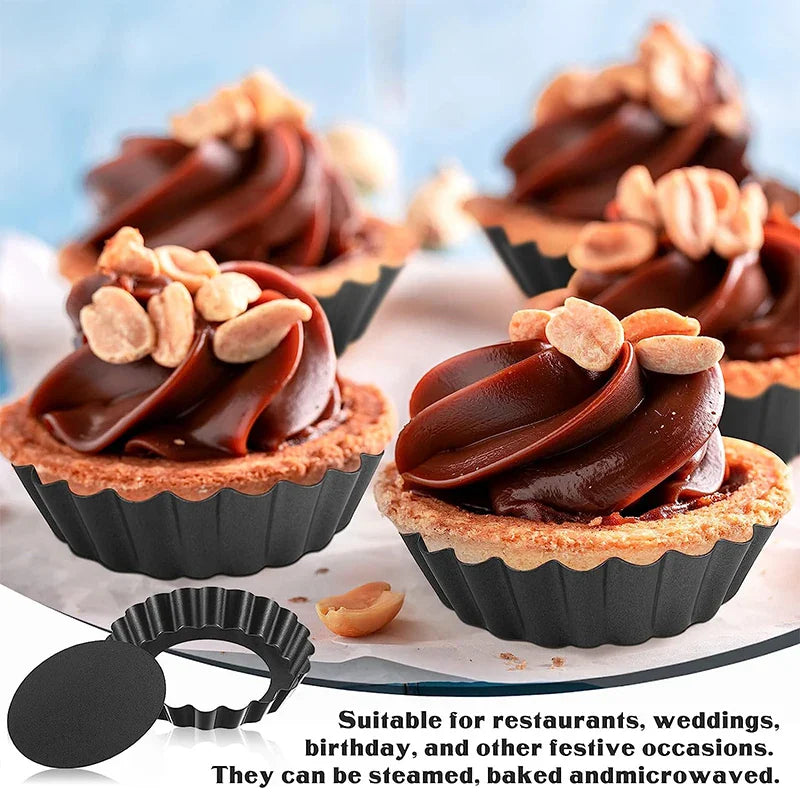 LMETJMA Mini Tart Pans: 10cm Fluted Egg Tart Molds with Removable Bottom - Non-Stick Small Tart Mold, Ideal for Cupcakes, JT221