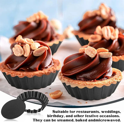LMETJMA Mini Tart Pans: 10cm Fluted Egg Tart Molds with Removable Bottom - Non-Stick Small Tart Mold, Ideal for Cupcakes, JT221