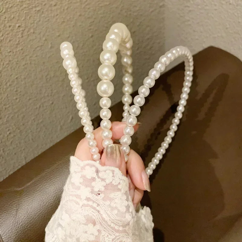 Fashion White Faux Pearl Hair Hoop – Elegant Full Pearl Bridal Headband, Wedding Hair Accessories for Women & Girls