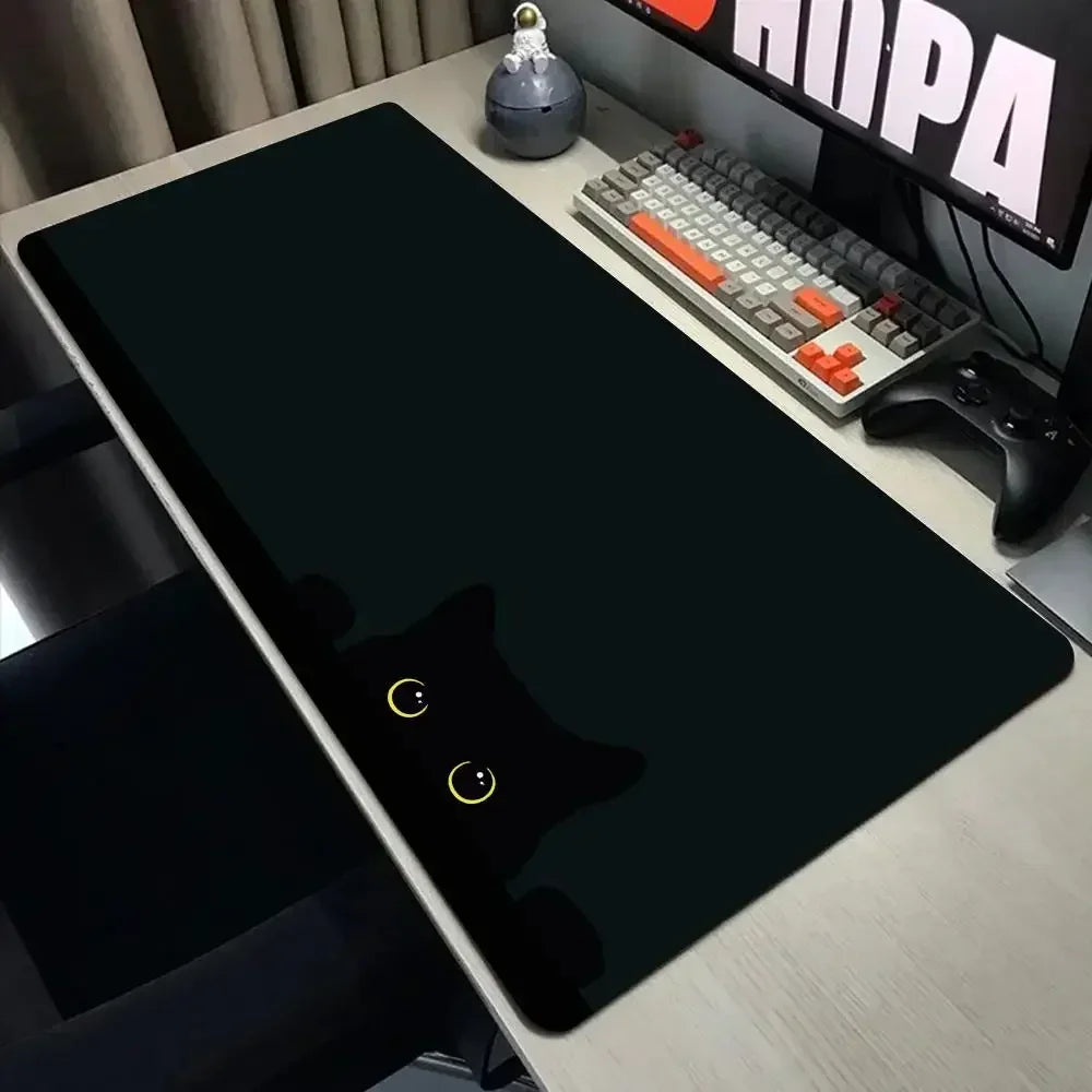 Funny Black Cat Mouse Pad - XXL Kawaii Desk Mat 800x400 Large Computer Keyboard Pad for Office Gaming Setup