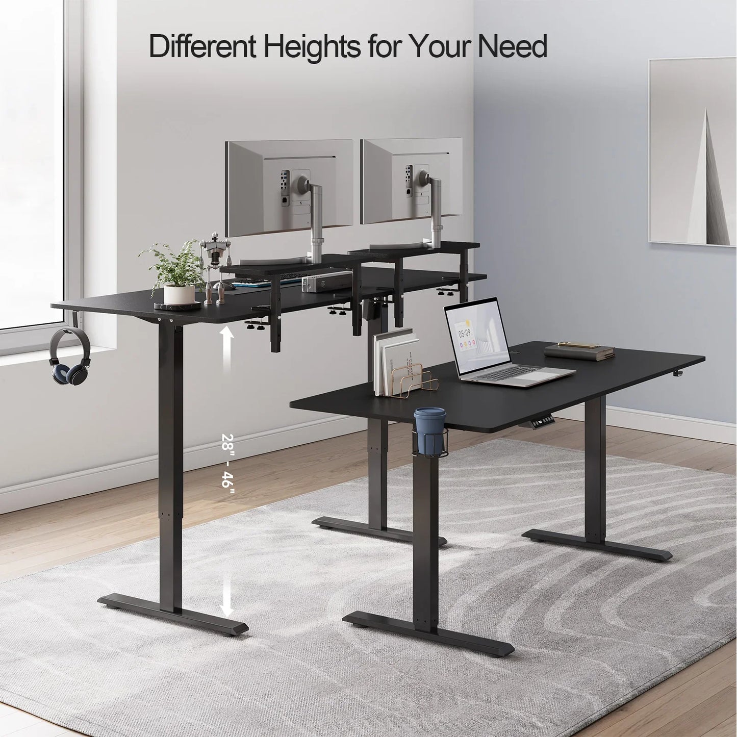 Electric Standing Desk with 2 Adjustable Monitor Shelves – Memory Controller & Height Adjustable Stand Up Desk