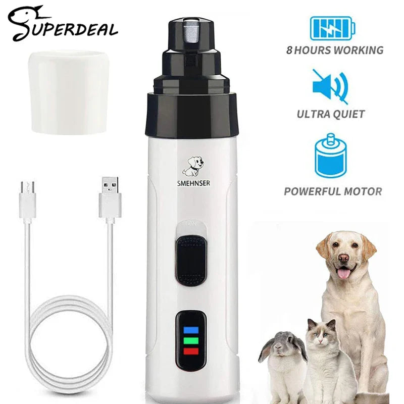 Painless USB Charging Dog Nail Grinder – Rechargeable Electric Pet Nail Clippers for Quiet Grooming of Dog & Cat Paws