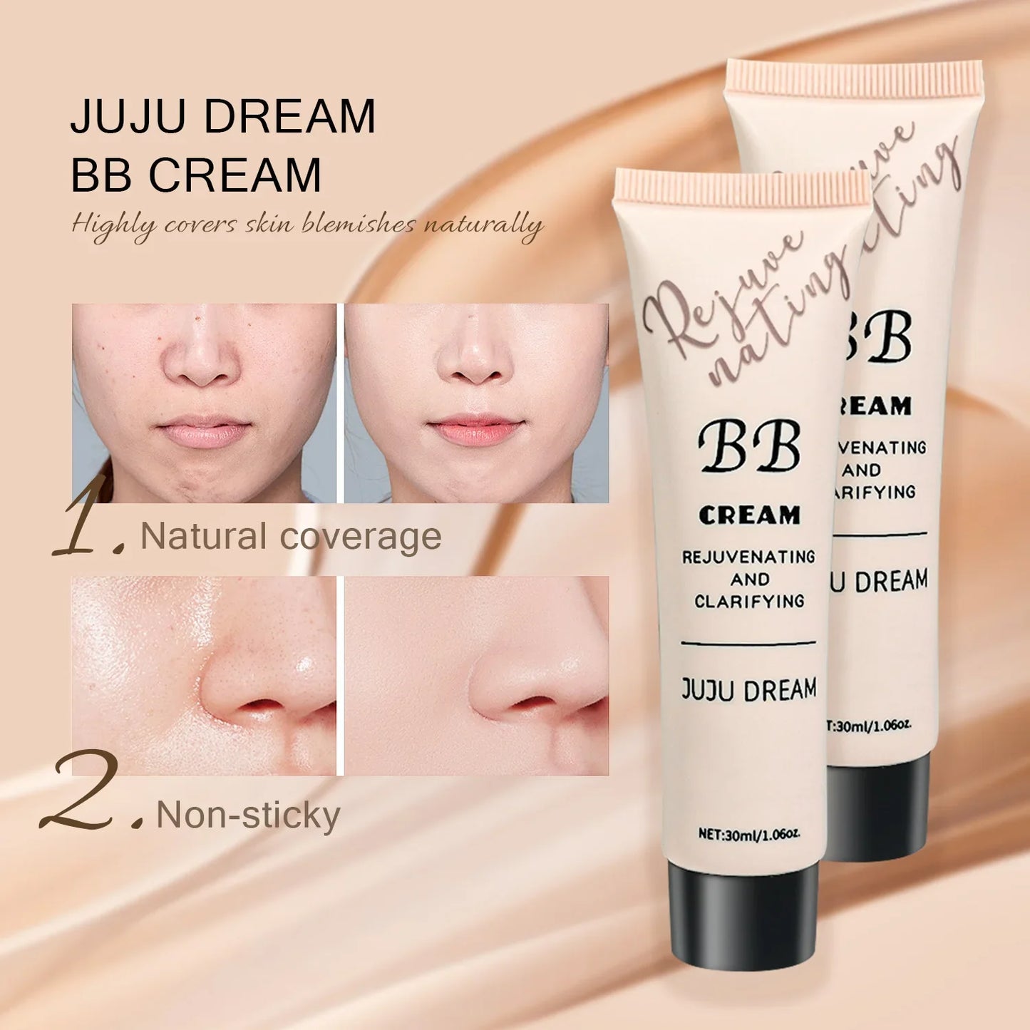 Moisturizing BB Cream Foundation – Oil Control, Long-Lasting Natural Coverage Makeup for Dry Skin with Lightweight Milk Texture