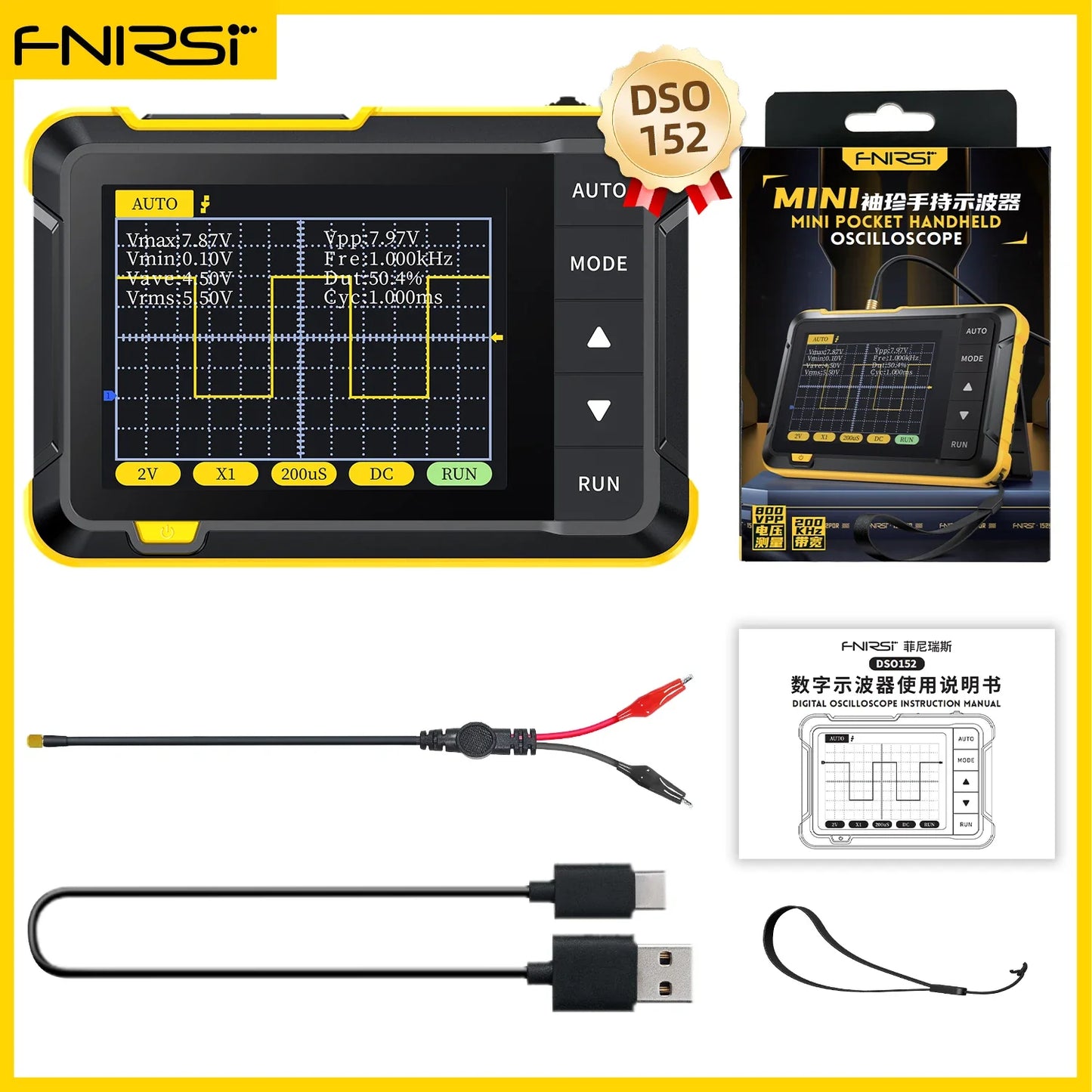 FNIRSI DSO510 DSO152 DSO153 Mini Handheld Digital Oscilloscope | 2-in-1, 48MS/s, 10MHz Bandwidth for Electronic Repair