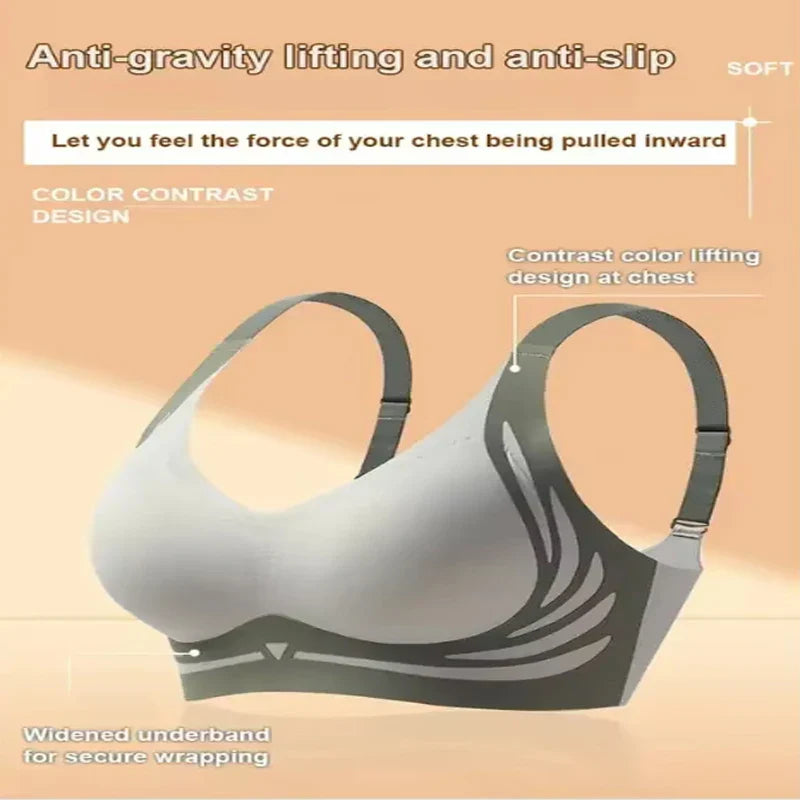 Seamless Push-Up Bra for Women – Wireless Gathered Support Full Coverage Comfort Bra with Adjustable Straps Anti-Sagging Soft Underwear